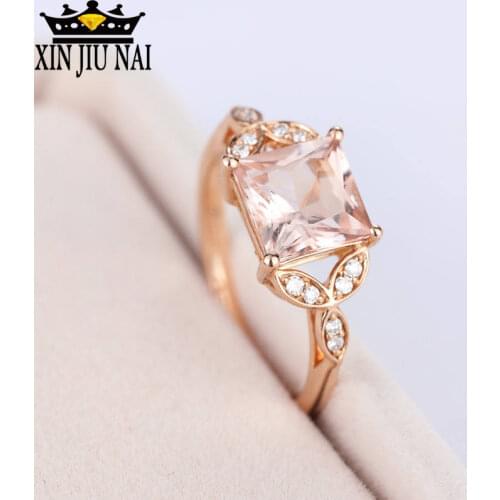 Square Zircon Crystal Promise Rings Bridal Engagement Band Rings for Women Morgan Stone Champagne Jewelry Anniversary Gifts