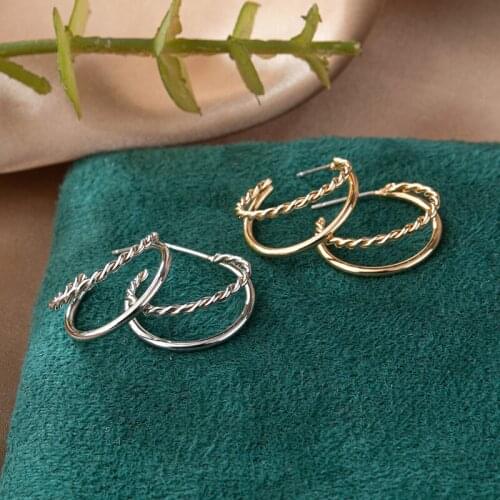 Hot Selling New Fashion Temperamen S925 Silver Needle Alloy Double C Shape Hoop Earrings for Women