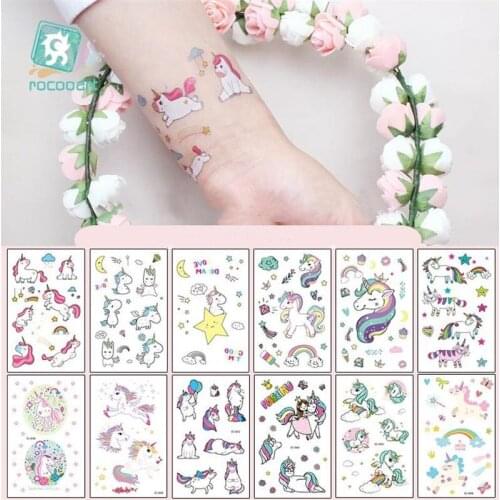Cute Color Unicorn Design Water Transfer Waterproof Temporary Tattoo Stickers For Kids Girl Children Gift Fake Tattoos