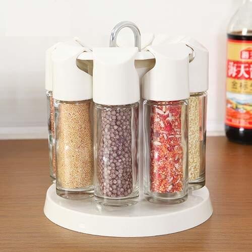 Multi-function 360 degree rotatable glass sealed condiment bottle set seasoing box 16*16*18cm