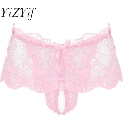 Mens Erotic See-through Crotchless Skirted Panties Lingerie Sissy Lace Underwear Thong T-back Bowknot G-string Briefs Underpants