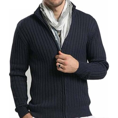 2020 men casual sweaters stand collar christmas knitwear slim fitted zippers cardigans