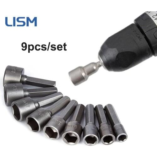9pcs 5-13mm Hexagon Nut Driver Drill Bit Socket Sleeve Metric Screwdriver Wrench Set for Electric Screwdriver Handle Tools