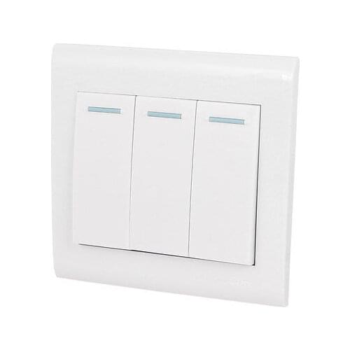 Home Office 3 Gang Button SPST White Wall Panel Light Switch AC 250V 10A
