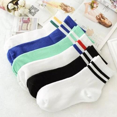 Casual Sporty Two Bars Solid Fashion Socks for Girl College Style Striped Simple Wild Korea Women Black White Cotton for Summer