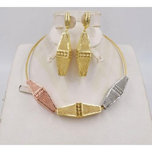 NEW High Quality Ltaly 750 Gold color Jewelry Set For Women african beads fashion necklace set earring jewelry