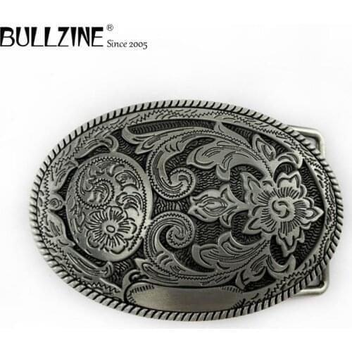 The Bullzine wholesale western belt buckle with pewter & antique brass finish FP-03559 suitable for 4cm width belt