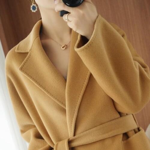 Autumn and winter new double-sided cashmere coat womens medium and long Korean version 100% wool coat womens loose temperament