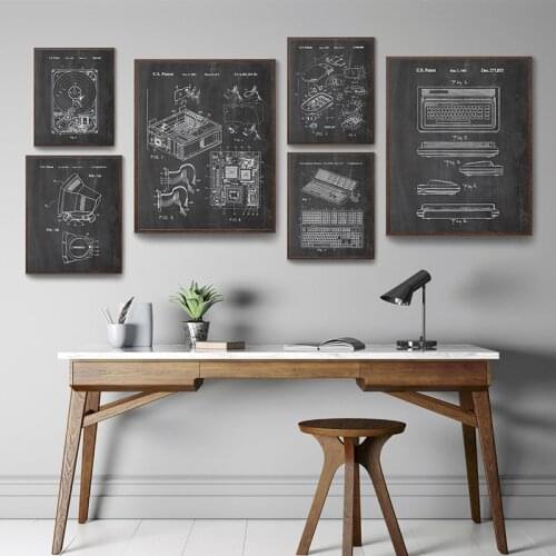 Computer Patent Vintage Posters and Prints Retro Blueprint Drawing Art Canvas Painting Office Wall Pictures Decoration Geek Gift
