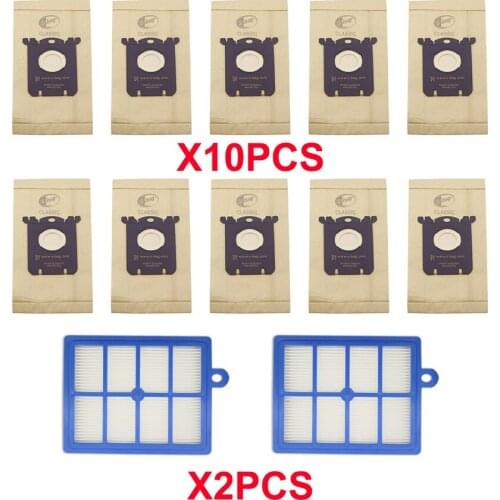 10 pcs dust bag for Electrolux E201B for Philips FC8021 and 2pcs H12 Hepa filter fit for Philips Electrolux Cleaner