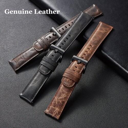 Crack Texture Genuine Leather Watchbands 22mm for Huawei GT 2E Honor GS Pro Gear S3 Amazfit Vintage Watch Strap Band Bracelet