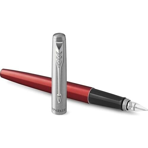 Parker Jotter Red Chrome Designed Fountain Pen, Medium Tip, Ink Pen Metal Nib Width M Tip, Writing pens Office Pen