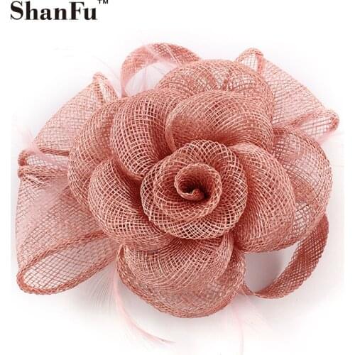 ShanFu Lady Girl Rosette Sinamay Fascinator Small Vintage Hessian Brooch Bridal Shower Hair Clip/Pin SFB6932