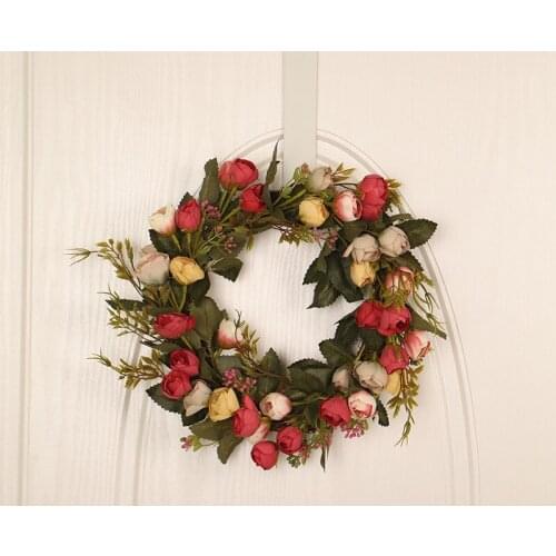 40cm Silk Wearth Rose Artificial Flowers Wreaths Door Perfect Quality Artificial Garland For Wedding Decoration Home Party Decor