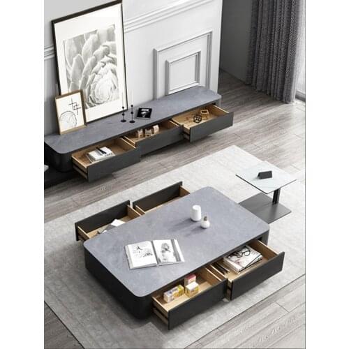 Modern minimalist living room household creative square Italian coffee table marble rock plate coffee table TV cabinet