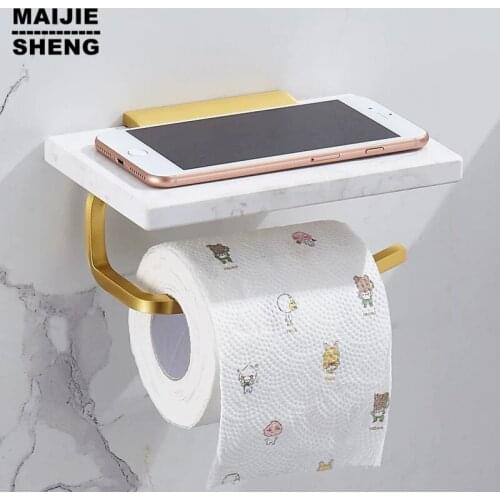 Light luxury marble paper holder towel holder toilet roll paper holder golden mobile phone shelf wall hanging paper holder