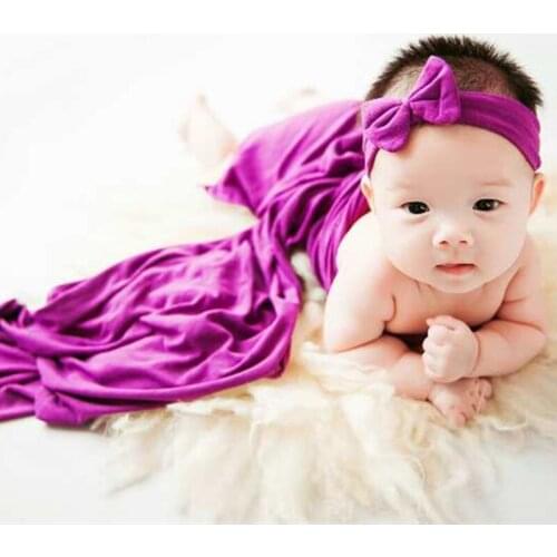 Dark Purple Knit Stretch Jersey Wrap Posing Backdrop Newborn Swaddle Blanket Infant Headband Girls Layer Fabric Photo Props