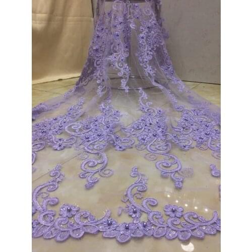 10 colors (5yards/pc) embroidered lilac color African French net lace fabric with beads and sequins for party dress FZX059
