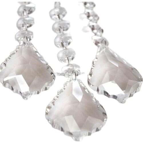30PCS/lot 150MM (H) Crystal Maple leaf with octagon beads Garlands Strand Clear Glass Crystal Chandelier Pendants