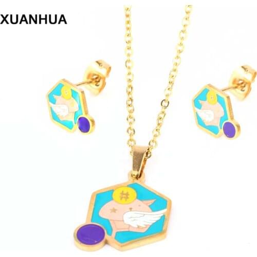 XUANHUA Wholesale Stainless Steel Women Jewelry Set Jewelry Accessories Wedding Jewelry Necklace Pendants And Earrings Sets