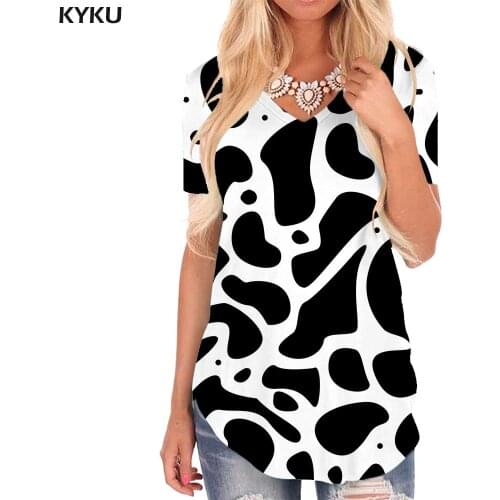 KYKU Black And White T Shirt Women Zebra Tshirts Printed Harajuku V-neck Tshirt Animal Shirt Print Womens Clothing Fashion