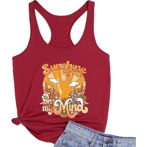 Sunshine on my Mind Loose Racerback Vest Funny Positive Saying Summer beach Tanks Womens Running Gym Tank top Drop shipping