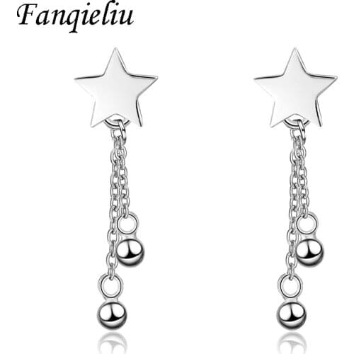 Fanqieliu Double Beads Tassel Charm Star Drop Earrings Silver 925 Sterling Women Jewelry For Birthday Gift FQL21050