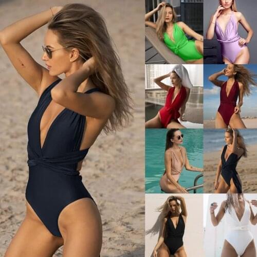 2021 Woman Solid Swimsuit One Piece Backless Deep V Bathing Suit For Women Sexy Swimming Bather Female Swimwear Monokini #H