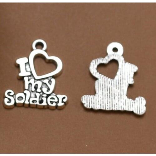 20pcs 17x20mm I Love My Soldier Charms Antique silver Color Pendants Fit Diy Making Necklace Jewelry Making Accessories