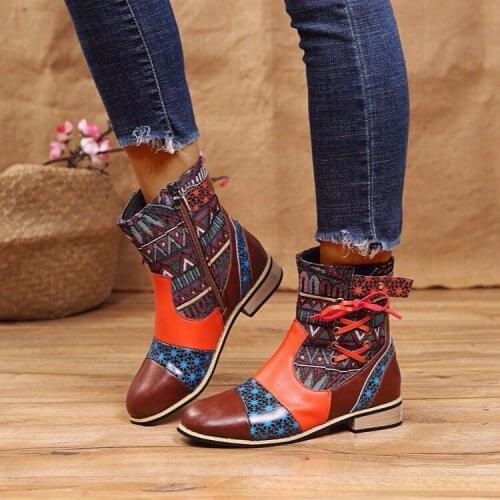 2021 autumn and winter womens retro woven stitching leather boots comfortable casual shoes womens shoes