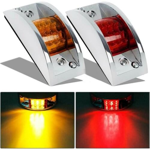 4Pcs Waterproof Red Amber Lamp 12 LEDs Fender Side Marker Clearance Lights Trailer with Chrome
