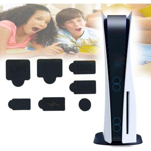 7Pcs Silicone Dust Plugs Set USB Connecting Port Cover Dustproof Plug For PS5 Game Machine Console Accessories Parts