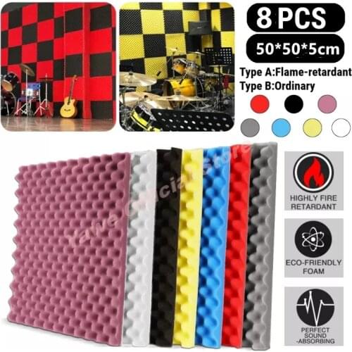 7 Colors 8PCS 50x50x5cm Studio Acoustic Foam Soundproof Foam Sound Absorption Treatment Panel Sound Wedge Protective Sponge