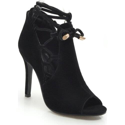 Big Size11 12 13 14 15high heels sandals women shoes woman summer ladies The fishs mouth open-toed lace-up High-heeled sandals