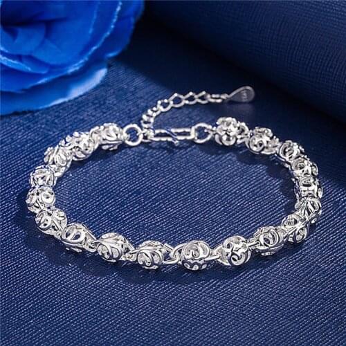 New 925 sterling Silver lovely Hollow ball Chain Bracelets for Women Fashion Wedding Party Christmas Gifts fine popular Jewelry