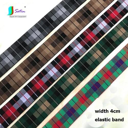 Length 6 Meters Width 4cm Colorful Black Green Red Coffee Grid Stripe Style Handmade Sew Decoration Clothes Elastic Band A0691L