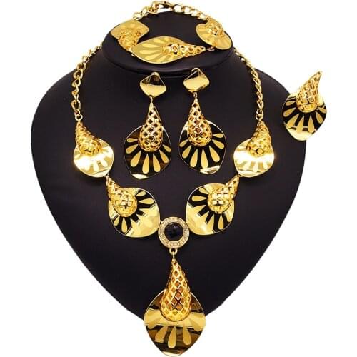 Yulaili Factory Romanian Gold Style Direct Sales Bridal Gold Jewelry Set Necklace Earrings Bridesmaid Womans New Jewelry Set
