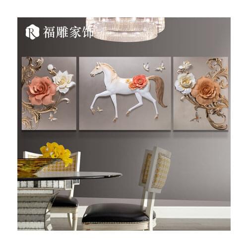 Fu carved Retro European triplet relief, decorative painting, living room fresco, creative sofa, background wall, big picture