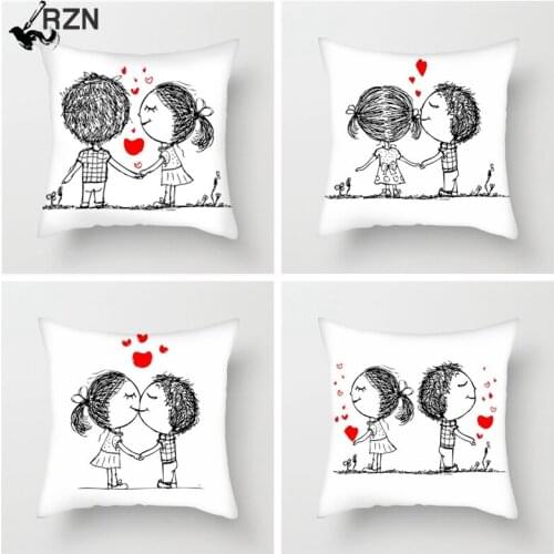 Fuwatacchi Cute Couples Pillow Case Romantic Lover Pillow Cover Home Sofa Decor Valentines Day Gift Sweet Love Cushion Cover