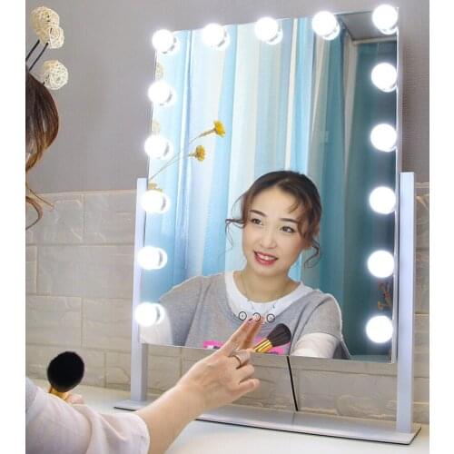 INS Style 360° Rotating Makeup Mirror LED With Light Large Desktop Square Vanity Mirror Portable Smart Home Wall Decore Mirror