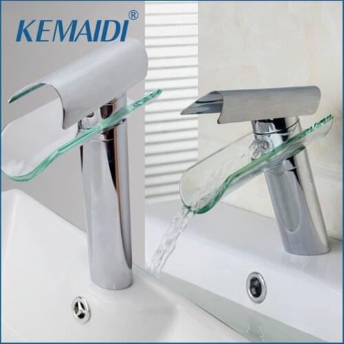 KEMAIDI Glass Waterfall Spout Imperial Crown Deck Mount Single Handle Chrome 8229/1 Bathroom Bacia Torneira Faucets Mixer Tap