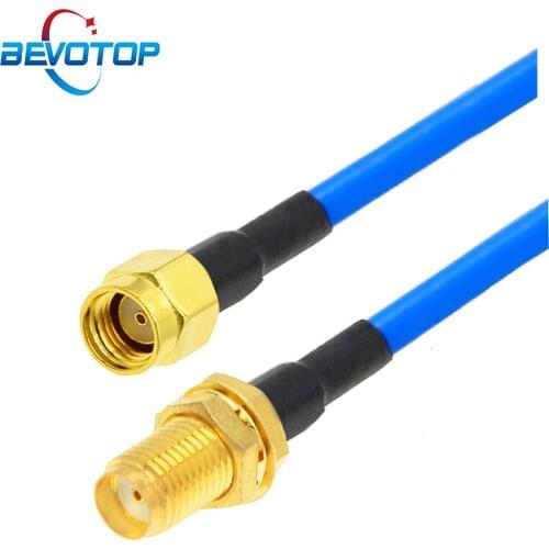 RP SMA Male to SMA Female Bulkhead Semi-Flexible RG402 Blue Pigtail 50 Ohm RF Adapter Extension Jumper High Frequency Test Cable
