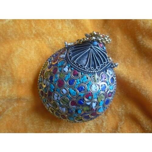 Beautiful old Tibet silver &turquoise snuff bottle, Elaborate model, free shipping