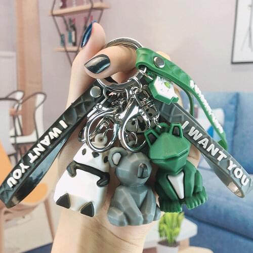 Creative Cartoon Geometric Faceted Panda Charms Keychain Couple Car Key Chain Keyring Backpack Trinket Hanging Jewerly Gift