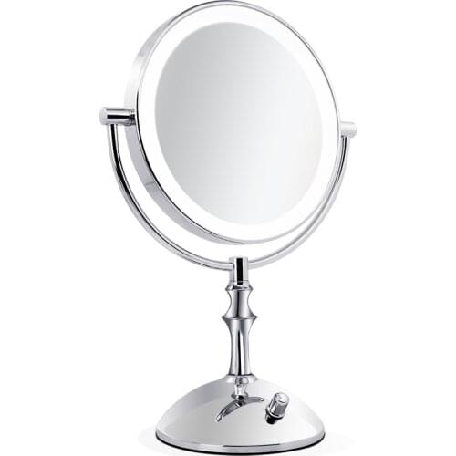 8 Inch 3x 5x 10x Magnification Circular Makeup Mirror Dual Round Shape 17 LEDs Rotating Cosmetic Mirror Stand Magnifier Mirror