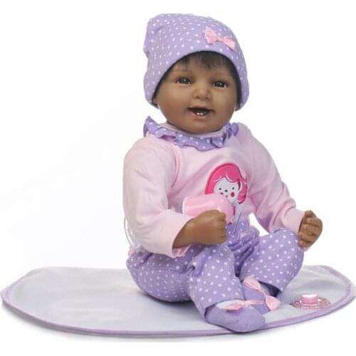 22'' Handmade Toddler Gift Vinyl lovely Reborn Baby Newborn Lifelike Dolls+Clothes Silicone Black Doll Babies