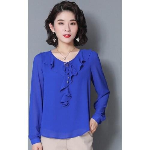 Hot Sale Women Solid Chiffon Tops Casual Loose Slim Basic Ladies Office Clothing New Fashion Ruffles Shirts Plus Size M-7XL 8XL