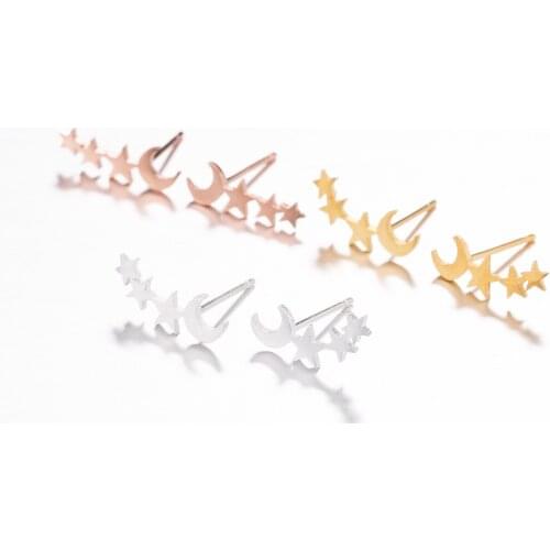 Moon Star Ear Climber Tiny Star Moon Stud Earrings For Women Everyday Teen Mothersday Celestial Birthday Gift Jewelry Earrring