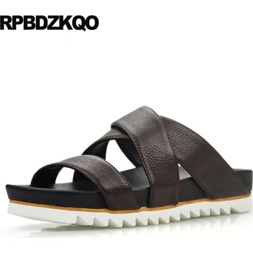 Platform Summer Fashion Slides Sandals Genuine Leather Soft Designer Shoes Men High Quality Flat Slippers Slip On Famous Brand