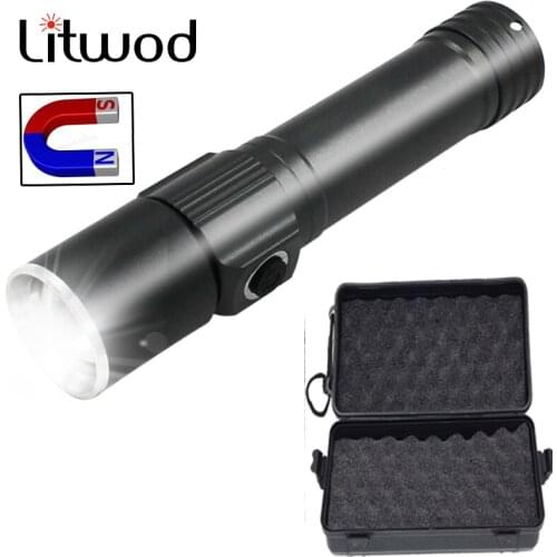 Powerful T6 LED Flashlight USB Rechargeable Tail Magnet LED Zoom Flashlight Aluminum Waterproof 18650 Battery Gift Box Litwod